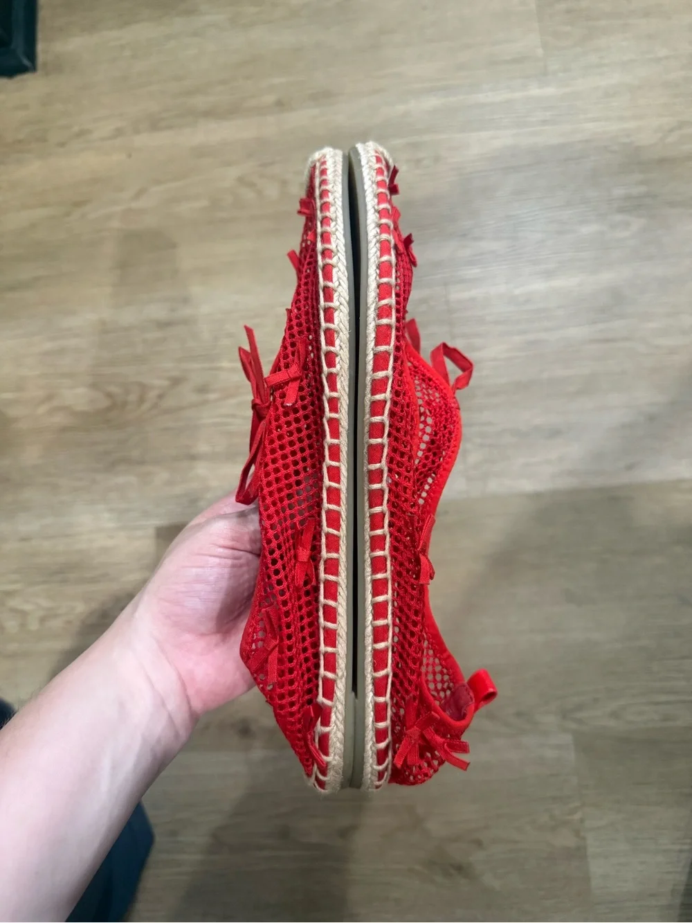 Tory Burch Red Crochet Espadrilles with Bow Detail
